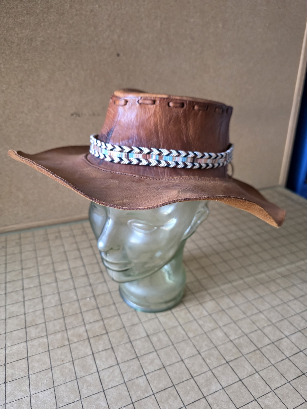 Handmade in Mexico Genuine Leather Western Hat Medium Brown Removable Band